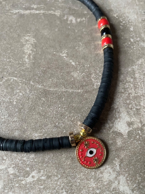 Collar fimo balck and red art 334