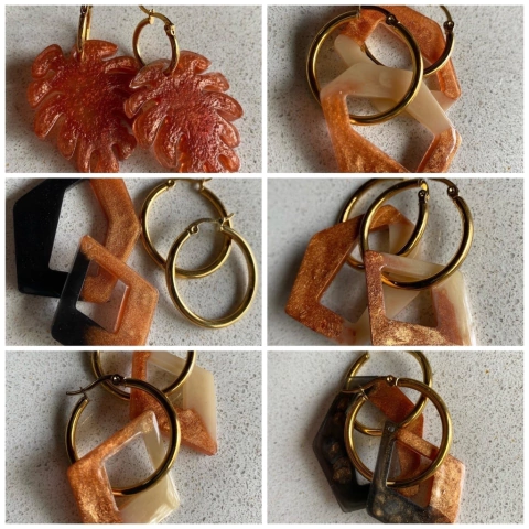argollas con piezas de resina art 187