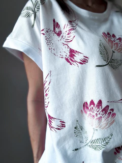 Remera manga china colibrí serigrafia