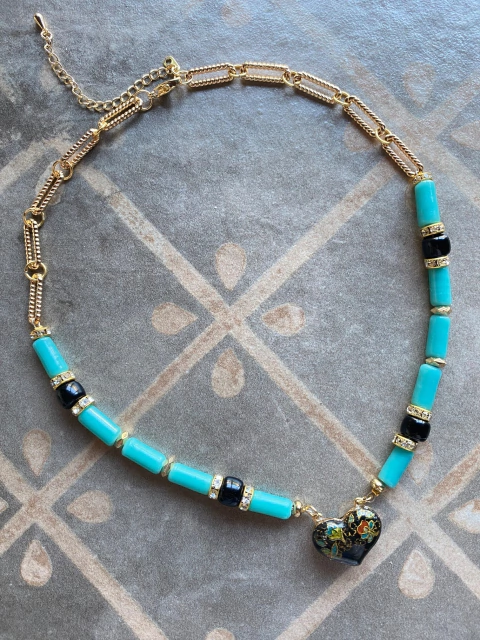 Collar vintage aqua art 422