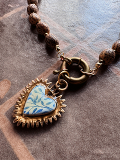 Collar semillas oval y dije corazón art N114 - comprar online