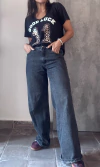 Wide leg Denim Stone black