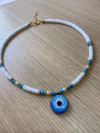 Collar ojo white & light blue art 402