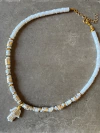 Collar hamsa white & gold art 401