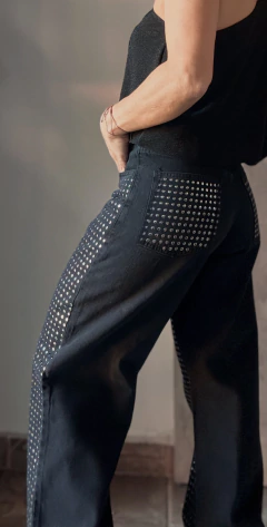 Wide leg Black Full tachas - comprar online