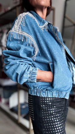 Bomber Denim flecos strass - tienda online