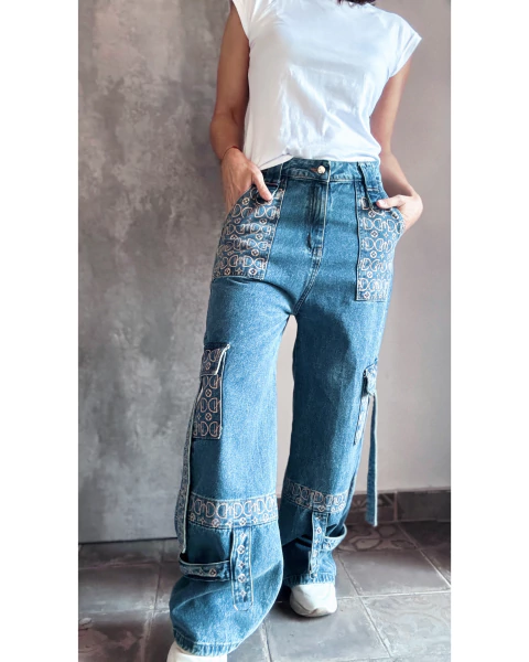 Denim cargo monograma