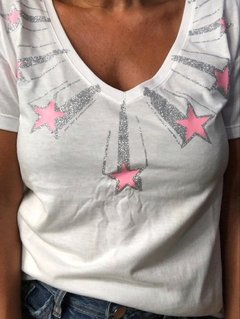 Remera Stars glitter plata y rosa - comprar online