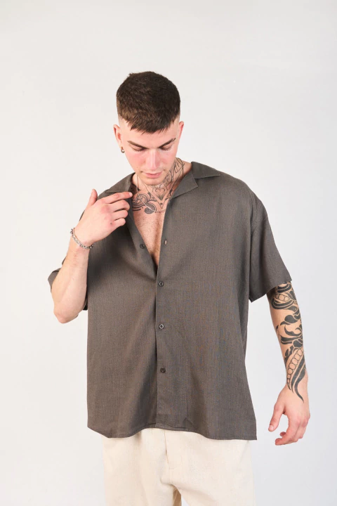 CAMISA RILAND LINO GRIS OSCURO