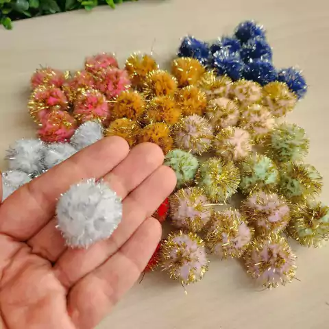 Pompom Bolinha Brilho 30mm (10 Unid)