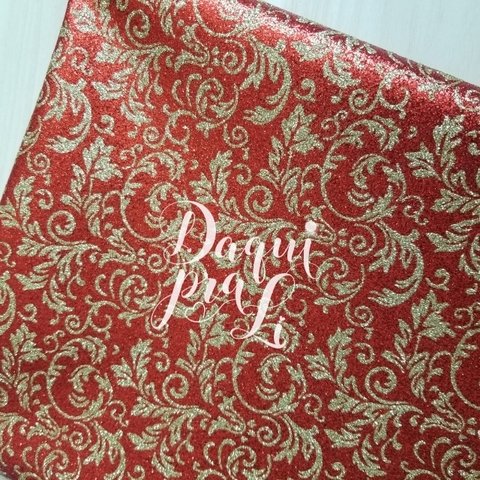 Tecido Glitter Vermelho Arabesco (1 Metro)
