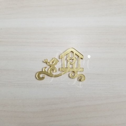 Aplique Espelhado Tema Jardim Gaiola com Passarinho (1 unid)