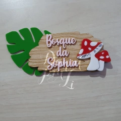 Aplique Bosque MDF - Placa Bosque com Costela de Adão + Nome 12cm ( 1 Unid)
