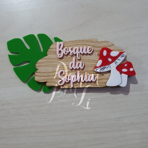 Aplique Bosque MDF - Placa Bosque com Costela de Adão + Nome 12cm ( 1 Unid)