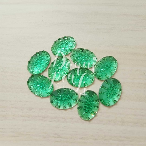 Chaton Oval Lunê Verde Água 18x25mm (10 Pçs)