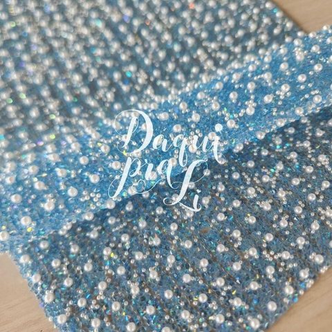 Manta De Cristais c/Pérola Azul BB ( 2 Fileiras)