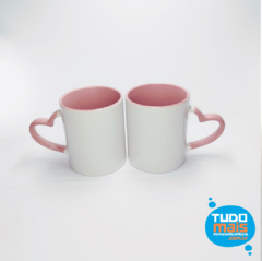 Caneca Cerâmica 325ml - Alça coração - Int/Alça Rosa - comprar online
