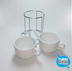 Xícara Cerâmica 150ML - Branco Kit 2 pças c/ Suporte Metal - loja online