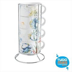 Xícara Cerâmica 150ml - Kit 4 peças com suporte - comprar online