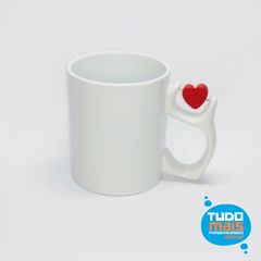 Caneca Cerâmica Branca Alça com Coração 325ml