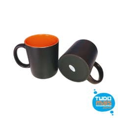 Caneca Cerâmica Mágica Preta Fosca interior Laranja 325 ml na internet