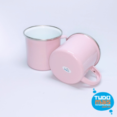 Caneca Enamel - 360ml - Rosa com borda Prata - comprar online