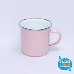 Caneca Enamel - 360ml - Rosa com borda Prata