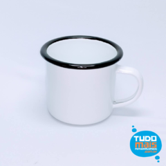 Caneca Enamel - 360ml - Branco com borda Preta