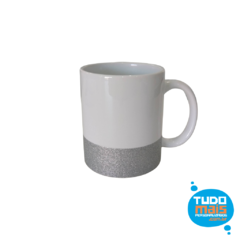 Caneca Cerâmica 325ml - Glitter na Base - Prata
