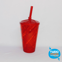 Copo Twister 500ml Vermelho com tampa e canudo