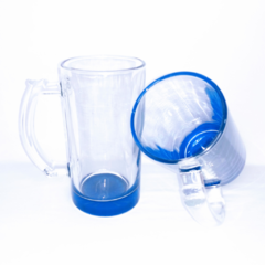 Caneca Chopp Vidro Cristal 475ml - Base Azul Escuro - Tudo Mais Personalizados.