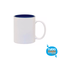 Caneca Cerâmica 325ml Branca Int. Azul Escuro