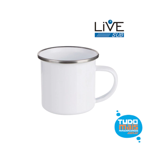 Caneca Enamel - 360ml - Branco com Borda Prata