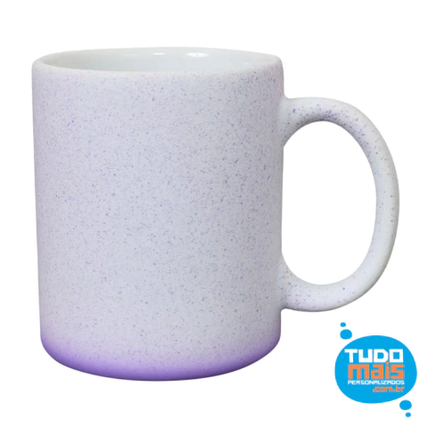 CANECA CERAMICA SPLASH BRANCA ROXA DEGRADE FOSCA 325ML