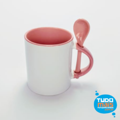 Caneca Cerâmica 325ml - Colher - Alça/ Int Rosa