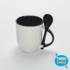 Caneca Cerâmica 325ml - Colher - Alça/ Int Preto