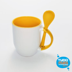 Caneca Cerâmica 325ml - Colher - Alça/ Int Amarela