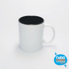 Caneca Cerâmica 325ml Branca Int. Preto