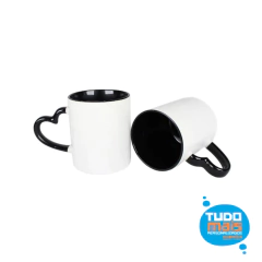Caneca Cerâmica 325ml - Alça coração - Int/Alça Preta - comprar online