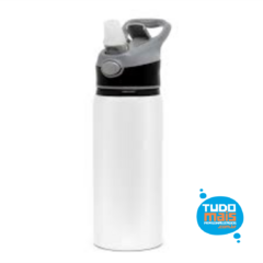 SQUEEZE DE ALUMINIO BRANCO PARA SUBLIMACAO COM TAMPA PRETA 600ML