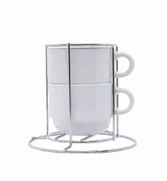 Xícara Cerâmica 150ML - Branco Kit 2 pças c/ Suporte Metal
