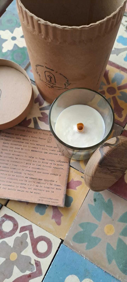 VELA DE SOJA "FOLK 1 " 1 MECHA DE MADERA REDONDA