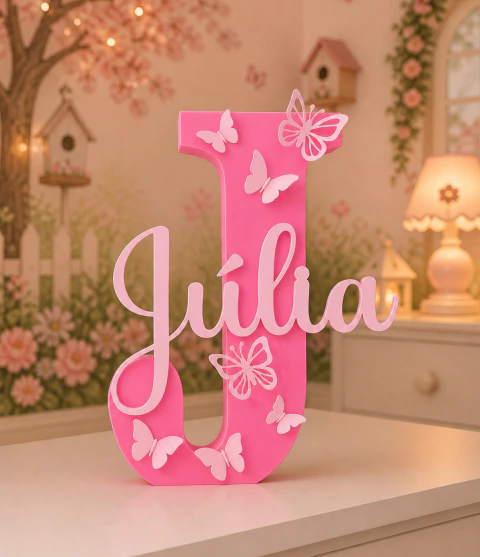 Letra Decorativa com Nome 3D Personalizado – Tema Borboletas