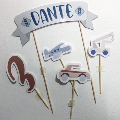 CAKE TOPPER PERSONALIZADO COMBINADO MEDIO DE TRANSPORTES