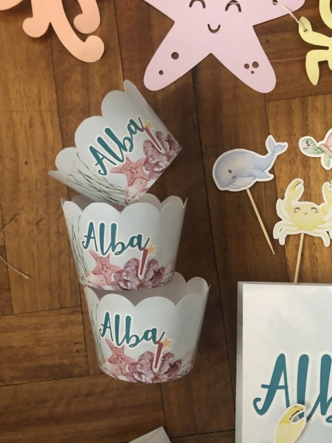 WRAPPERS X12 UNIDADES PORTA CUPCAKES BAJO EL MAR