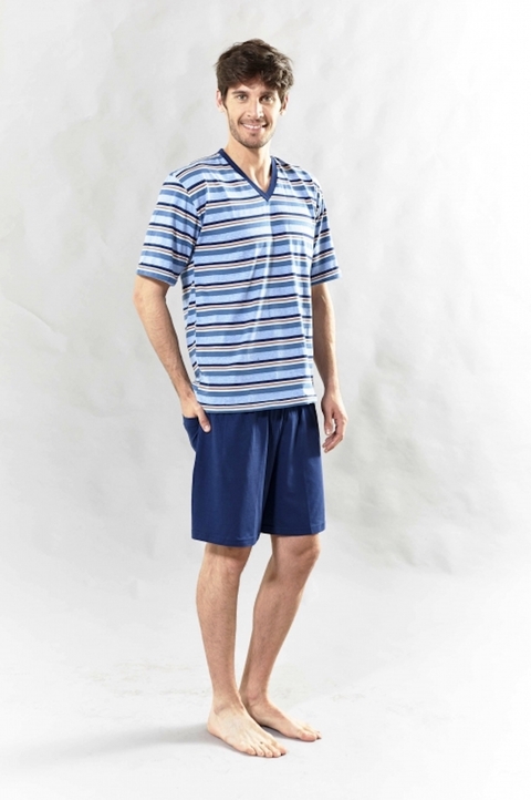 Pijama Primus Manga Corta Algodón Verano Rayado Escote V Hombre Art.240 - comprar online