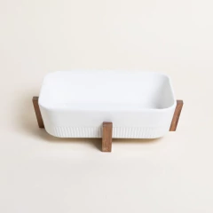 fuente rectangular con base de acacia - comprar online