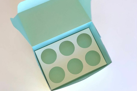 CAJA PARA 6 CUPCAKE REVERSIBLE VERDE AQUA 23.5X16X10CM