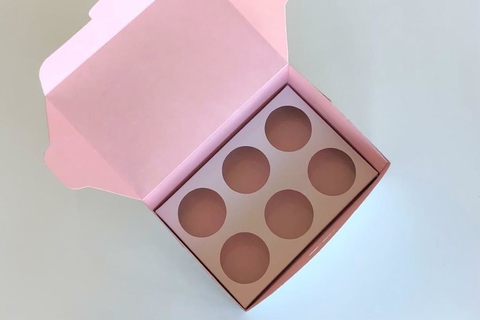 CAJA PARA 6 CUPCAKE REVERSIBLE ROSA 23.5X16X10CM