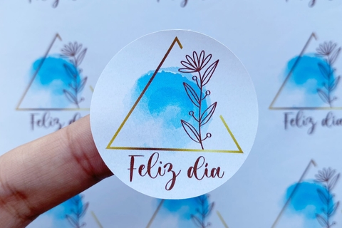 STICKERS FELIZ DIA HOJA CELESTE X 9 UNIDADES